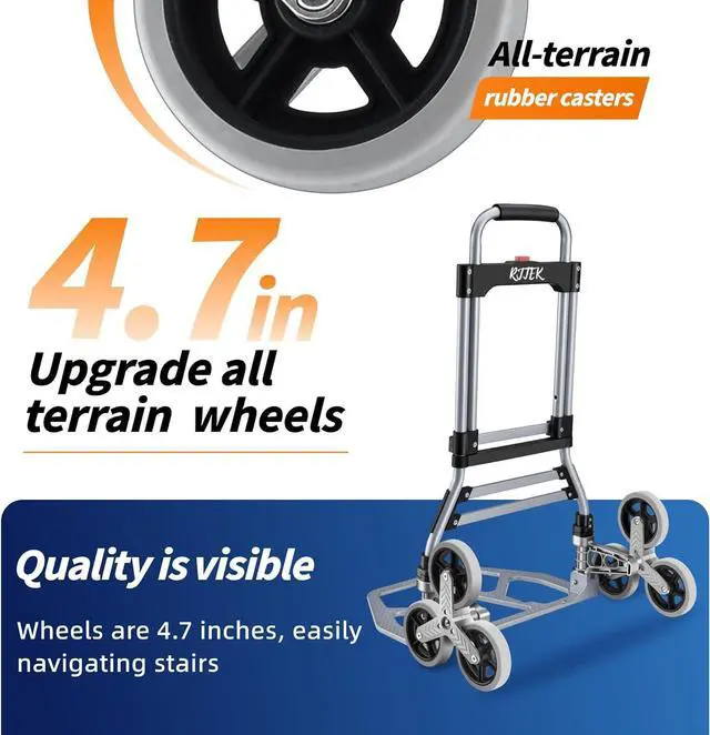 Alt view image 6 of 7 - RJTEK Upgraded Version Stair Climber Hand Truck and Dolly, 350 Lb Capacity Stair Climbing cart Heavy-Duty Trolley Cart Heavy-Duty Luggage cart Stair Dolly Lightweight with Telescoping Handle