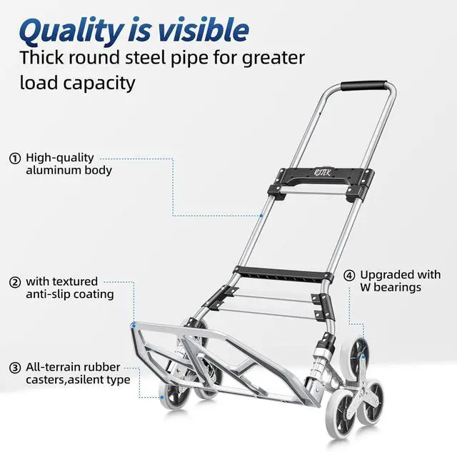 Alt view image 7 of 7 - RJTEK Upgraded Version Stair Climber Hand Truck and Dolly, 350 Lb Capacity Stair Climbing cart Heavy-Duty Trolley Cart Heavy-Duty Luggage cart Stair Dolly Lightweight with Telescoping Handle
