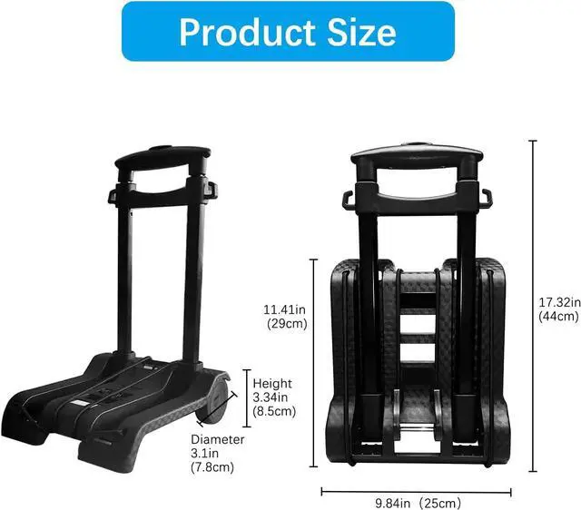 Alt view image 6 of 7 - Portable Folding Hand Truck Lightweight Trolley Compact Utility Cart with 50kg/110lbs Heavy Duty 2 Wheels Solid Construction Adjustable Handle for Moving Travel Shopping Office Luggage Use(BY07-Black)