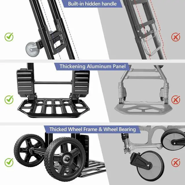 Alt view image 3 of 7 - KEDSUM 3-in-1 Folding Hand Truck with Basket, 600LBS Heavy Duty Dolly Cart with Wheels, Six Wheels and Two Wheels Convertible Dolly Cart for Office,Home Moving, Simple Conversion