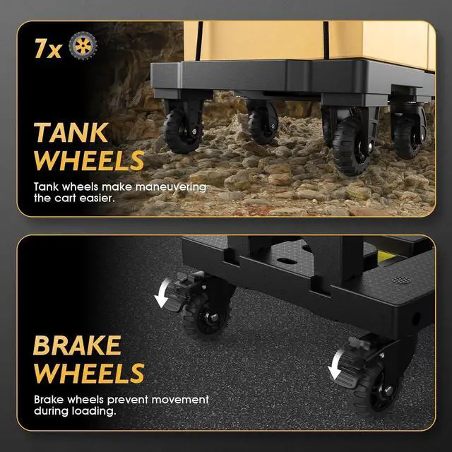 Alt view image 3 of 7 - TOOLIOM Folding Hand Truck, 600 lbs Heavy Duty Foldable Luggage Cart with 7 Tank Wheels, Portable Collapsible Dolly Cart with Extendable Base, Utility Cart with Brake Wheels