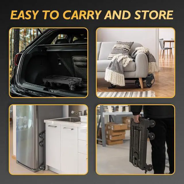 Alt view image 7 of 7 - TOOLIOM Folding Hand Truck, 600 lbs Heavy Duty Foldable Luggage Cart with 7 Tank Wheels, Portable Collapsible Dolly Cart with Extendable Base, Utility Cart with Brake Wheels