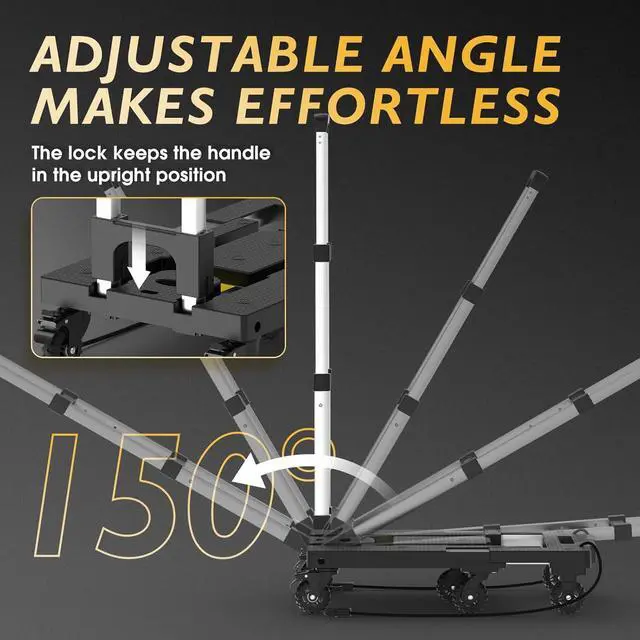 Alt view image 5 of 7 - TOOLIOM Folding Hand Truck, 600 lbs Heavy Duty Foldable Luggage Cart with 7 Tank Wheels, Portable Collapsible Dolly Cart with Extendable Base, Utility Cart with Brake Wheels