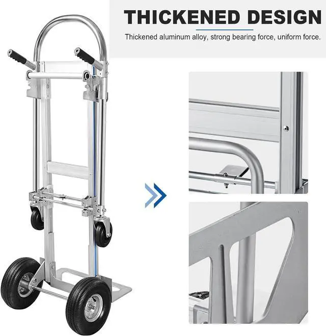 Alt view image 5 of 7 - 2 in 1 Aluminum Hand Truck, Industrial Convertible Hand Truck and Dolly 1000 LBS Capacity, Heavy Duty Hand Truck Flatform Cart with 10" Hi Tech Rubber Wheels