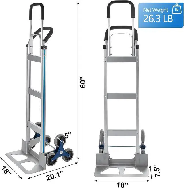 Alt view image 2 of 7 - Aluminum Stair Climber Hand Truck 18 x 7.5 Inch Nose Plate Stair Climbing Hand Truck 6 Wheels Hand Truck Dolly