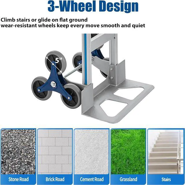 Alt view image 3 of 7 - Aluminum Stair Climber Hand Truck 18 x 7.5 Inch Nose Plate Stair Climbing Hand Truck 6 Wheels Hand Truck Dolly