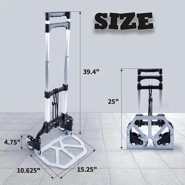 Alt view image 6 of 7 - Folding Hand Truck and Dolly,165 lb Capacity Aluminum Portable Cart Foldable 2 Wheel Dolly with Telescoping Handle