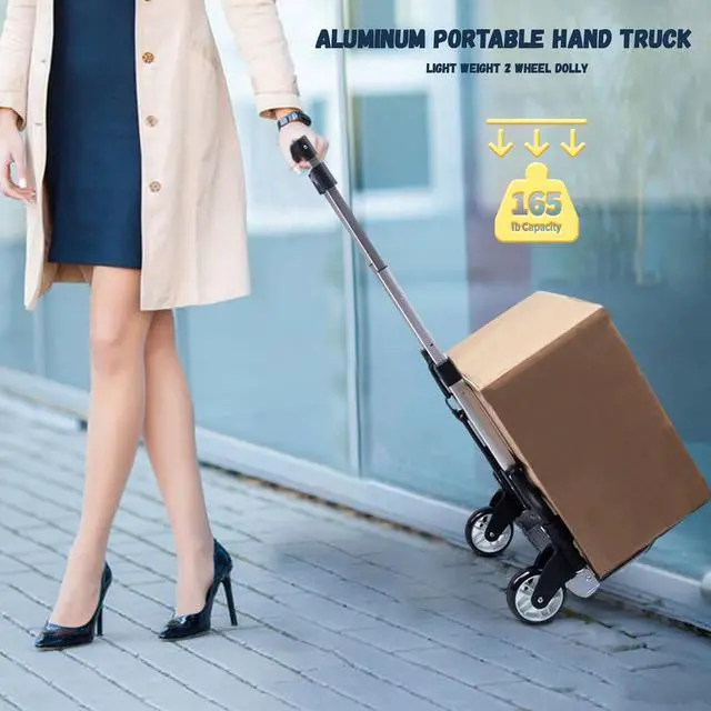 Alt view image 7 of 7 - Folding Hand Truck and Dolly,165 lb Capacity Aluminum Portable Cart Foldable 2 Wheel Dolly with Telescoping Handle