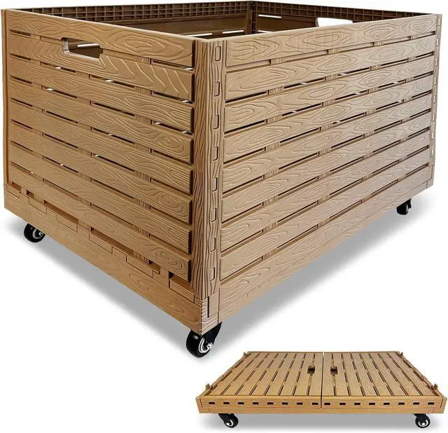 Main image of Collapsible Rolling Crate on Wheels, 440lbs Capacity Foldable Storage Bins Heavy Duty Plastic Furniture Moving Dolly Cart for Travel Shopping Luggage Office Use with Removable 360° Rotation Wheels