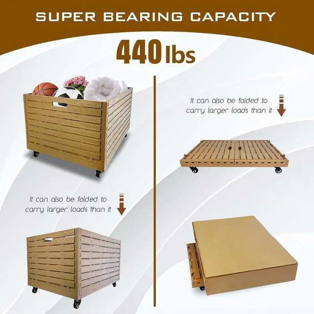 Alt view image 2 of 7 - Collapsible Rolling Crate on Wheels, 440lbs Capacity Foldable Storage Bins Heavy Duty Plastic Furniture Moving Dolly Cart for Travel Shopping Luggage Office Use with Removable 360° Rotation Wheels