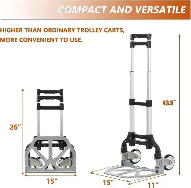 Alt view image 3 of 7 - Hand Truck Dolly Cart with Wheels - Free Carry Bag Included, Portable 180 LB Capacity Hand Cart, Lightweight Aluminum Folding Dolly, Telescoping Higher Handle