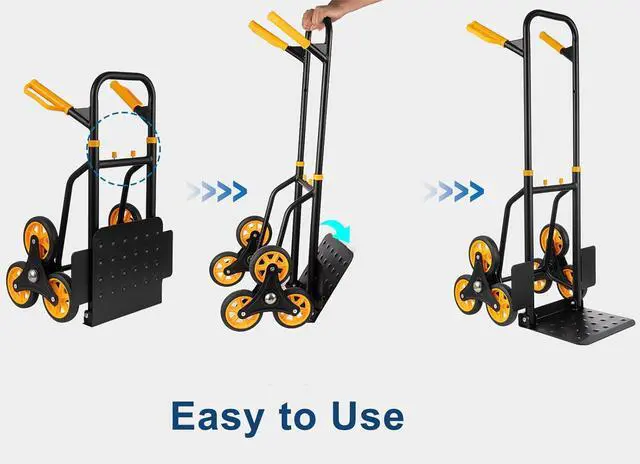 Alt view image 3 of 7 - Stair Climbing Hand Truck Dolly, 2 in 1 Stair Climber Hand Truck Heavy Duty, 350 Lbs Capacity Stair Trolley Cart with 6 Rubber Wheels and Elastic Rope