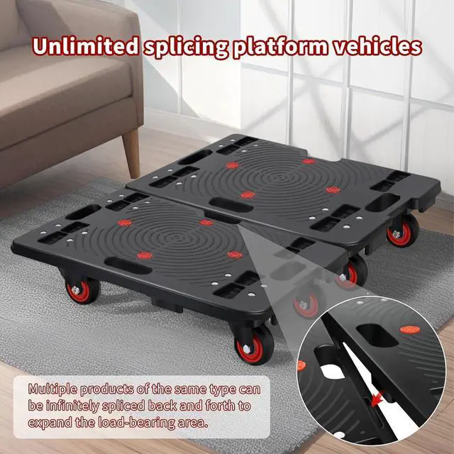 Alt view image 3 of 6 - Furniture Dolly, Furniture Movers Dollies Heavy Duty,Large Moving Dolly Cart with 4 Wheels,24in-16in Hand Truck Folding Cart,360° Swivel Wheels Mute Portable 660lb Capacity,2 Pack,Black