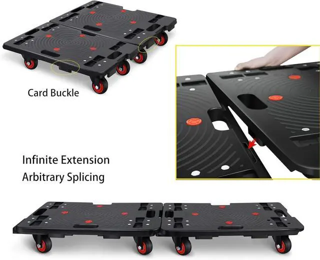 Alt view image 2 of 6 - Furniture Dolly, Furniture Movers Dollies Heavy Duty,Large Moving Dolly Cart with 4 Wheels,24in-16in Hand Truck Folding Cart,360° Swivel Wheels Mute Portable 660lb Capacity,2 Pack,Black