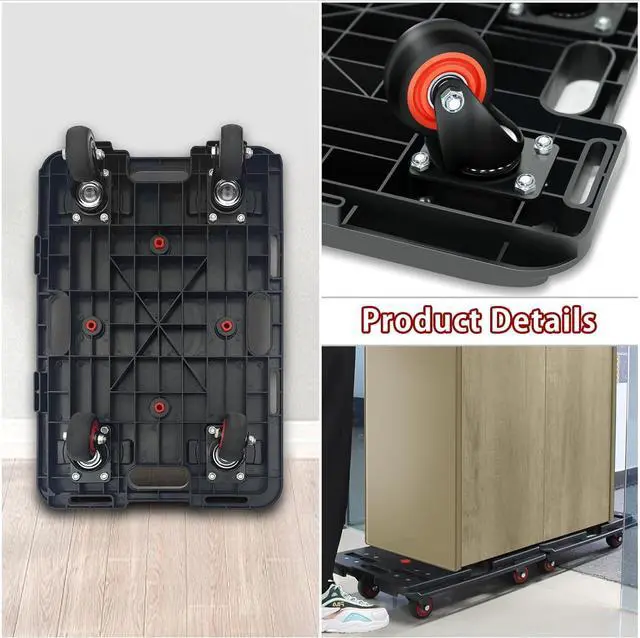 Alt view image 4 of 6 - Furniture Dolly, Furniture Movers Dollies Heavy Duty,Large Moving Dolly Cart with 4 Wheels,24in-16in Hand Truck Folding Cart,360° Swivel Wheels Mute Portable 660lb Capacity,2 Pack,Black