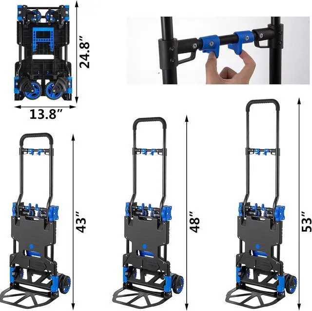 Alt view image 3 of 7 - Folding Hand Truck, Heavy Duty Hand Truck Dolly Cart, Convertible Dolly Carts 330lbs Capacity W/Telescoping Handle, 2 in 1 Luggage Trolley Cart for Warehouse Home Outdoor Moving