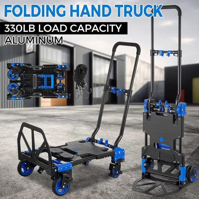 Alt view image 2 of 7 - Folding Hand Truck, Heavy Duty Hand Truck Dolly Cart, Convertible Dolly Carts 330lbs Capacity W/Telescoping Handle, 2 in 1 Luggage Trolley Cart for Warehouse Home Outdoor Moving