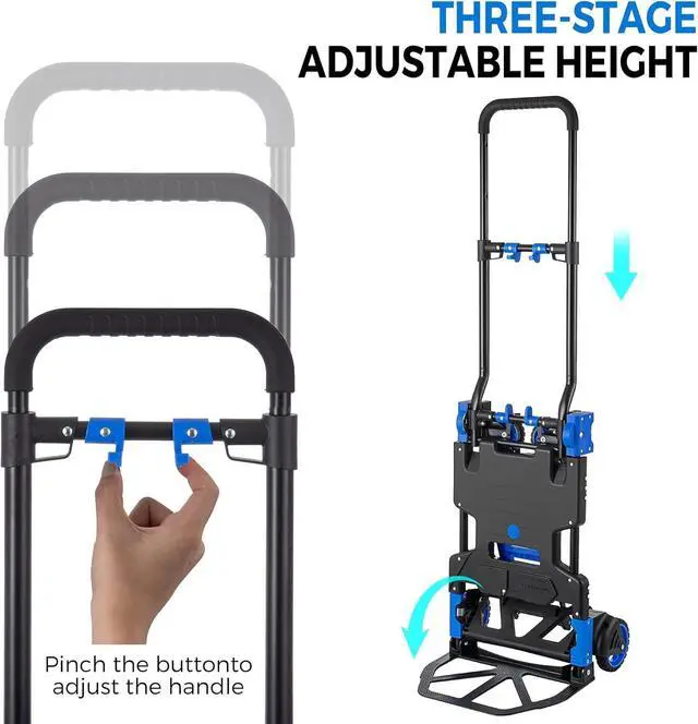 Alt view image 4 of 7 - Folding Hand Truck, Heavy Duty Hand Truck Dolly Cart, Convertible Dolly Carts 330lbs Capacity W/Telescoping Handle, 2 in 1 Luggage Trolley Cart for Warehouse Home Outdoor Moving