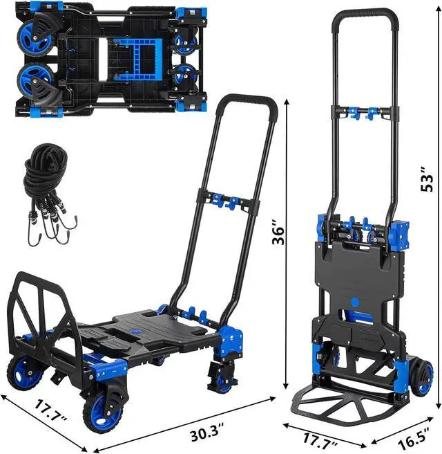 Alt view image 5 of 7 - Folding Hand Truck, Heavy Duty Hand Truck Dolly Cart, Convertible Dolly Carts 330lbs Capacity W/Telescoping Handle, 2 in 1 Luggage Trolley Cart for Warehouse Home Outdoor Moving