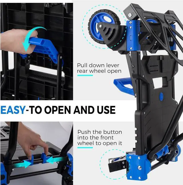 Alt view image 6 of 7 - Folding Hand Truck, Heavy Duty Hand Truck Dolly Cart, Convertible Dolly Carts 330lbs Capacity W/Telescoping Handle, 2 in 1 Luggage Trolley Cart for Warehouse Home Outdoor Moving