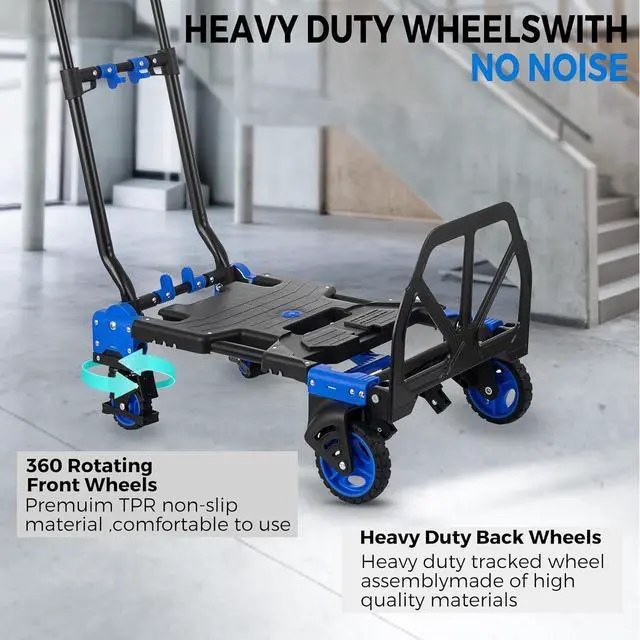 Alt view image 7 of 7 - Folding Hand Truck, Heavy Duty Hand Truck Dolly Cart, Convertible Dolly Carts 330lbs Capacity W/Telescoping Handle, 2 in 1 Luggage Trolley Cart for Warehouse Home Outdoor Moving