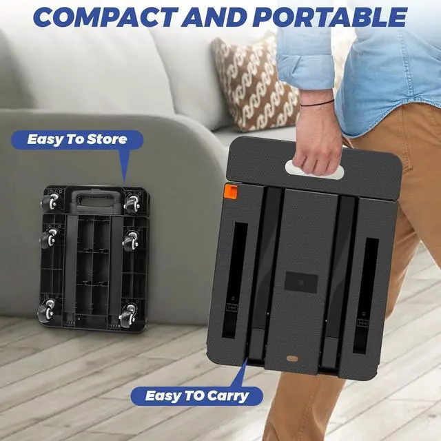 Alt view image 6 of 7 - Folding Hand Truck, 500lbs Heavy Duty Luggage Cart, Professional Utility Dolly Platform Cart with 6 Wheels and 2 Elastic Ropes for Luggage, Travel, Moving, Shopping, Office Use, Black