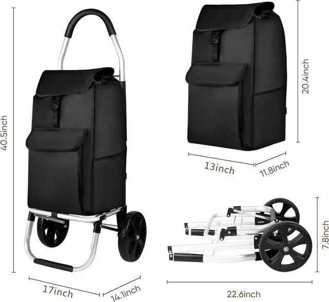 Alt view image 2 of 4 - 2 in 1 Shopping Cart, 330 lbs Grocery Cart on Wheels, Foldable, Load-Bearing Hand Truck with Black Waterproof Bag for Shopping, Moving, Groceries, Luggage,Office.