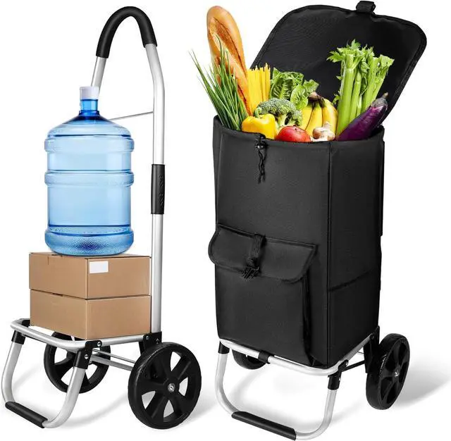 Alt view image 3 of 4 - 2 in 1 Shopping Cart, 330 lbs Grocery Cart on Wheels, Foldable, Load-Bearing Hand Truck with Black Waterproof Bag for Shopping, Moving, Groceries, Luggage,Office.