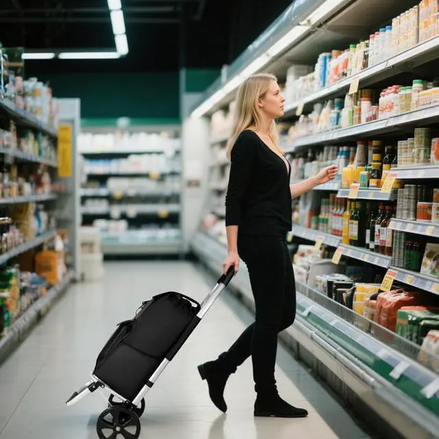 Alt view image 4 of 4 - 2 in 1 Shopping Cart, 330 lbs Grocery Cart on Wheels, Foldable, Load-Bearing Hand Truck with Black Waterproof Bag for Shopping, Moving, Groceries, Luggage,Office.