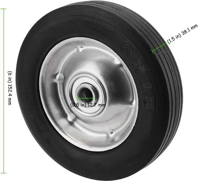 Alt view image 2 of 7 - 6 Pack 6" x 1.5" Flat Free Solid Rubber Wheel, Dolly Wheels Replacement Hand Truck Wheels for Tool Carts and Garden Carts, 132 lbs Load Capacity, 1/2 Bore Hole Diameter