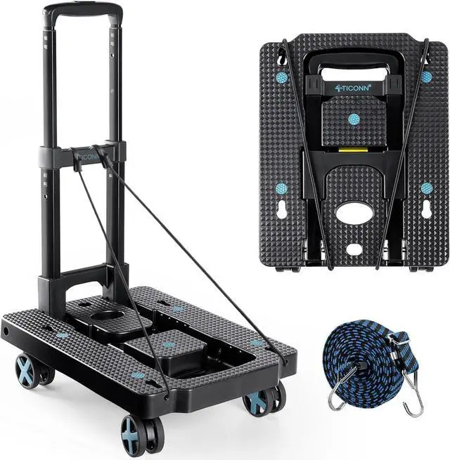 Main image of TICONN Folding Hand Truck Dolly, Portable Dolly with Adjustable Handle,Lightweight Luggage Utility Cart with 4 Rotate Wheels