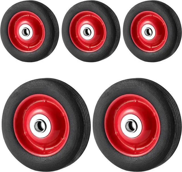 Main image of 5 Pack 6 x 1.2 Inch Solid Rubber Flat Free Tire, Hand Truck Wheel with Ball Bearing and 5/8 Inch Axle Diameter, Solid Rubber Wheel, 350 lbs Capacity