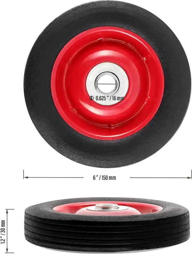 Alt view image 2 of 6 - 5 Pack 6 x 1.2 Inch Solid Rubber Flat Free Tire, Hand Truck Wheel with Ball Bearing and 5/8 Inch Axle Diameter, Solid Rubber Wheel, 350 lbs Capacity