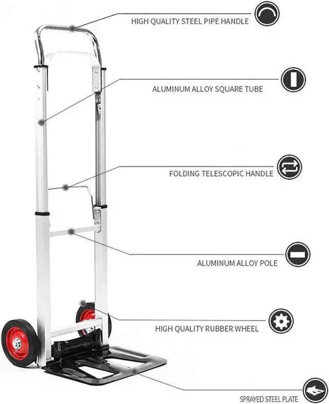Main image of LEADALLWAY Hand Truck Aluminum Foldable Hand Cart with 6" Wheels 220 lbs Capacity