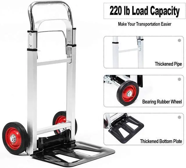 Alt view image 2 of 5 - LEADALLWAY Hand Truck Aluminum Foldable Hand Cart with 6" Wheels 220 lbs Capacity
