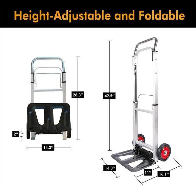 Alt view image 3 of 5 - LEADALLWAY Hand Truck Aluminum Foldable Hand Cart with 6" Wheels 220 lbs Capacity