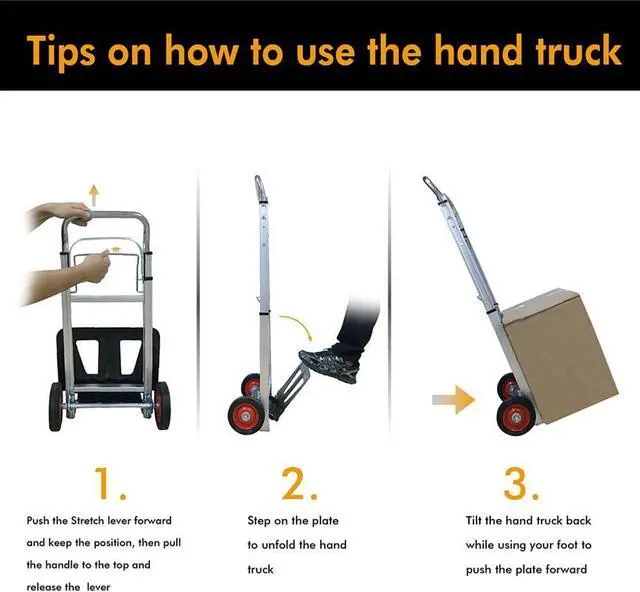 Alt view image 4 of 5 - LEADALLWAY Hand Truck Aluminum Foldable Hand Cart with 6" Wheels 220 lbs Capacity