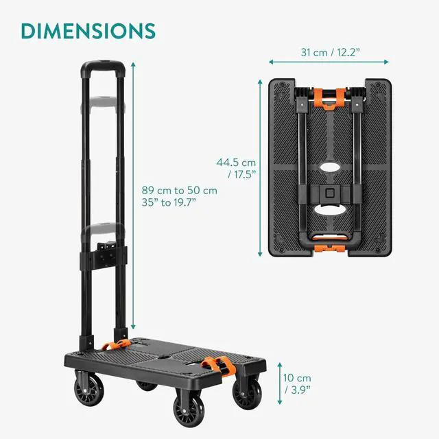 Alt view image 4 of 7 - Navaris Folding Sack Truck with Tensioning Straps - Loadable up to 50kg (110 lbs) - Rubber Wheels - Foldable Transport Trolley with Tension Strap - Transport Trolly