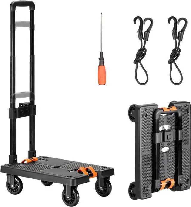 Main image of Navaris Folding Sack Truck with Tensioning Straps - Loadable up to 50kg (110 lbs) - Rubber Wheels - Foldable Transport Trolley with Tension Strap - Transport Trolly