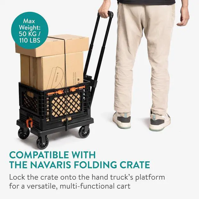 Alt view image 6 of 7 - Navaris Folding Sack Truck with Tensioning Straps - Loadable up to 50kg (110 lbs) - Rubber Wheels - Foldable Transport Trolley with Tension Strap - Transport Trolly