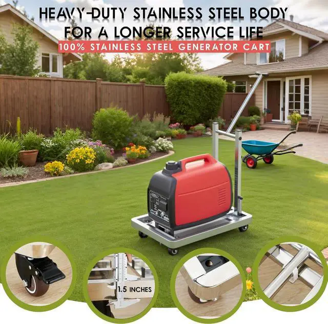 Alt view image 5 of 7 - Generator Wheel Kit,GeneratorCart,500LB Heavy-Duty GeneratorCart with Wheels, Made of 100% Sstainless Steel,(19.6X13.7inches) (Stainless Steel Iron Color)