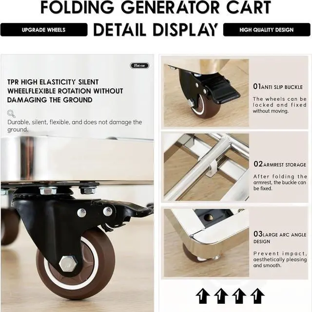 Alt view image 6 of 7 - Generator Wheel Kit,GeneratorCart,500LB Heavy-Duty GeneratorCart with Wheels, Made of 100% Sstainless Steel,(19.6X13.7inches) (Stainless Steel Iron Color)