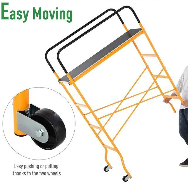 Alt view image 3 of 7 - HOMCOM 4-Step Steel 4.6 x 2 x 6 ft. Scaffold 2 Wheels Free Moving for Indoor & Outdoor Decoration Anti-Skid, 440 Pound Capacity