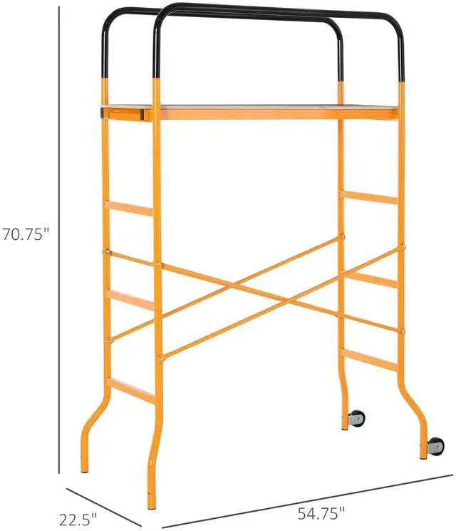 Alt view image 7 of 7 - HOMCOM 4-Step Steel 4.6 x 2 x 6 ft. Scaffold 2 Wheels Free Moving for Indoor & Outdoor Decoration Anti-Skid, 440 Pound Capacity