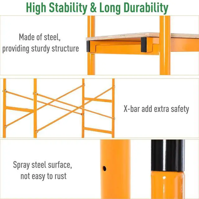 Alt view image 5 of 7 - HOMCOM 4-Step Steel 4.6 x 2 x 6 ft. Scaffold 2 Wheels Free Moving for Indoor & Outdoor Decoration Anti-Skid, 440 Pound Capacity