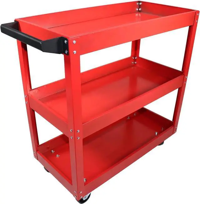 Alt view image 5 of 7 - 3 Tray Service Utility Cart 150 LBS Load Capacity with Swivel 360° Wheels Tool Cart Multifunctional