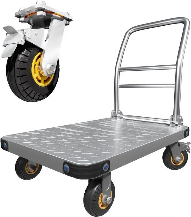 Main image of Heavy Duty Platform Truck Flat Moving Cart Hand Trucks, 2600Lbs Steel Push Cart Dolly, 48 x 24in Large Flatbed with 6'' 360 Degree Swivel Wheels for Easy Storage