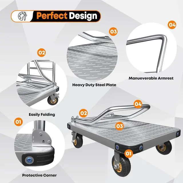 Alt view image 4 of 7 - Heavy Duty Platform Truck Flat Moving Cart Hand Trucks, 2600Lbs Steel Push Cart Dolly, 48 x 24in Large Flatbed with 6'' 360 Degree Swivel Wheels for Easy Storage