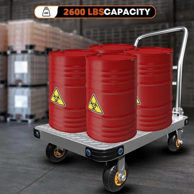 Alt view image 6 of 7 - Heavy Duty Platform Truck Flat Moving Cart Hand Trucks, 2600Lbs Steel Push Cart Dolly, 48 x 24in Large Flatbed with 6'' 360 Degree Swivel Wheels for Easy Storage