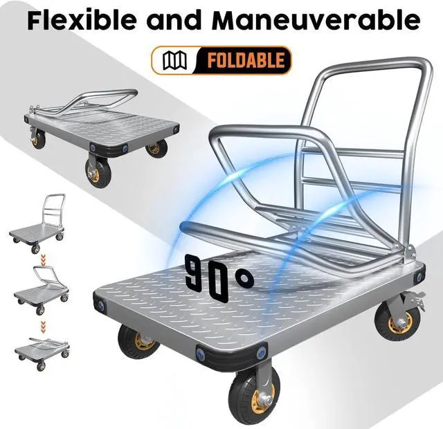 Alt view image 7 of 7 - Heavy Duty Platform Truck Flat Moving Cart Hand Trucks, 2600Lbs Steel Push Cart Dolly, 48 x 24in Large Flatbed with 6'' 360 Degree Swivel Wheels for Easy Storage